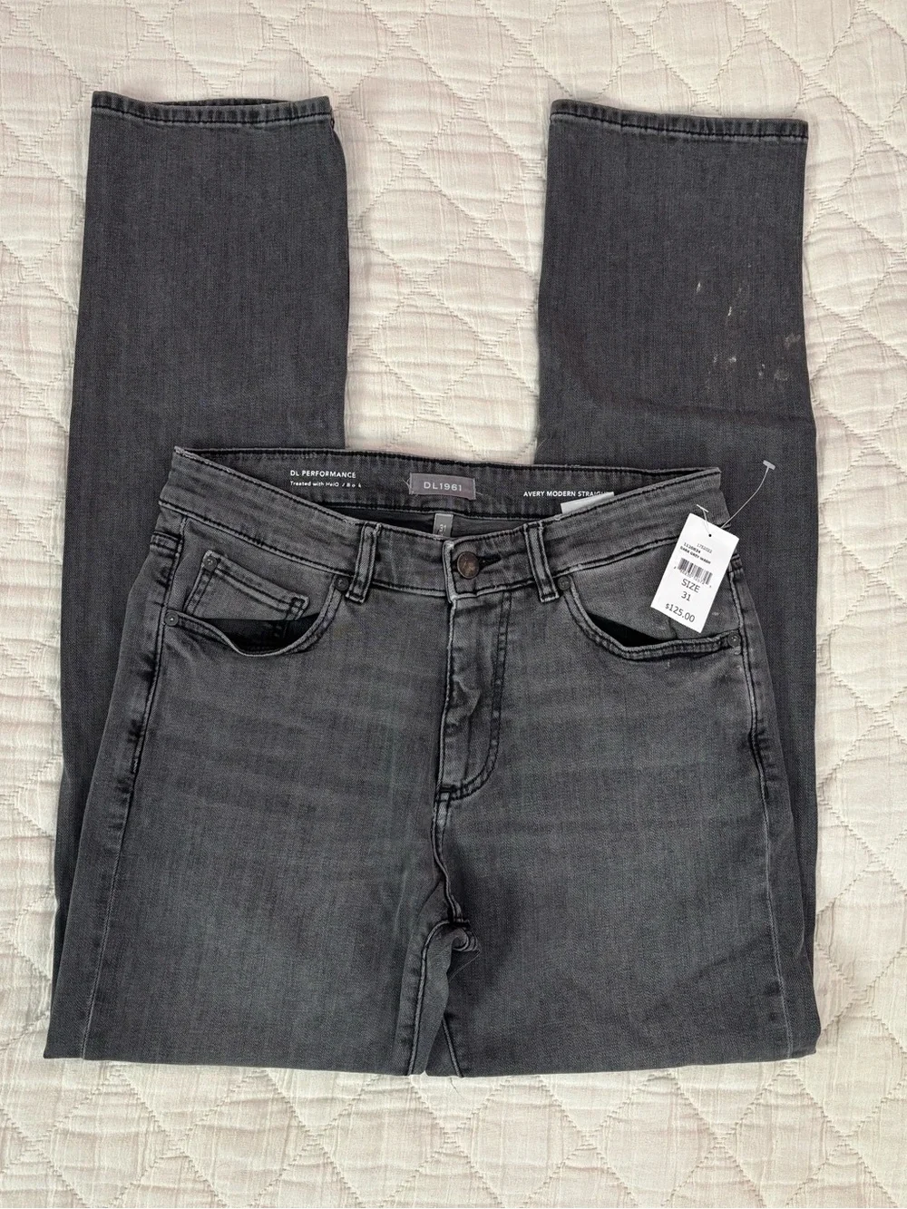 NWT DL1961 Men Avery Modern Straight Leg Jeans In Dark Grey Wash Sz 31x34